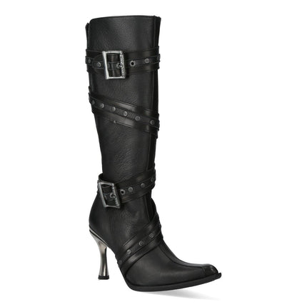 New Rock Womens Black Leather Gothic Knee-High Heeled Boots - M-9029-C10