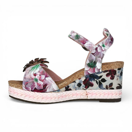 Laura Vita Women's Facyo 75 Lilac Purple Floral Leather Wedge Espadrille Sandals