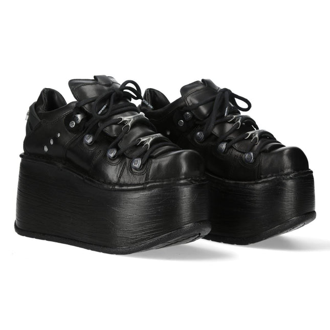 New Rock M-120N-C96 Black Leather Gothic Chunky Platform Ankle Boots