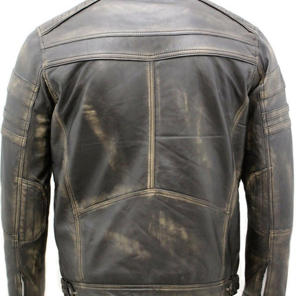Men's Vintage Black Leather Biker Jacket-Naples
