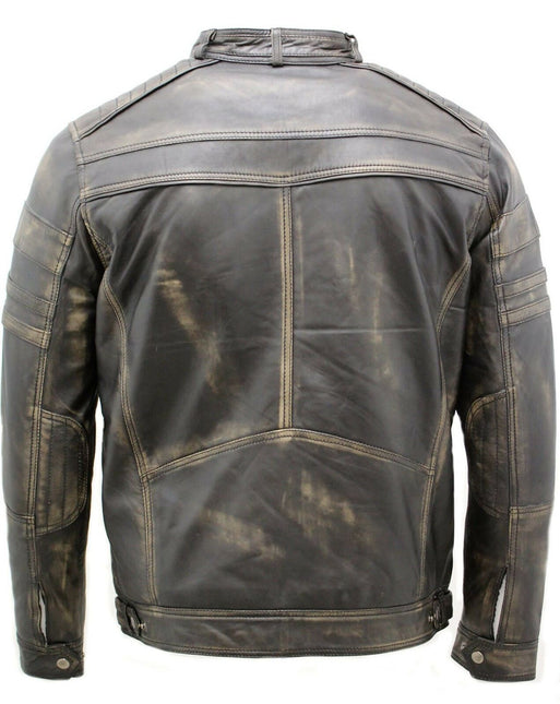 Men's Vintage Black Leather Biker Jacket-Naples
