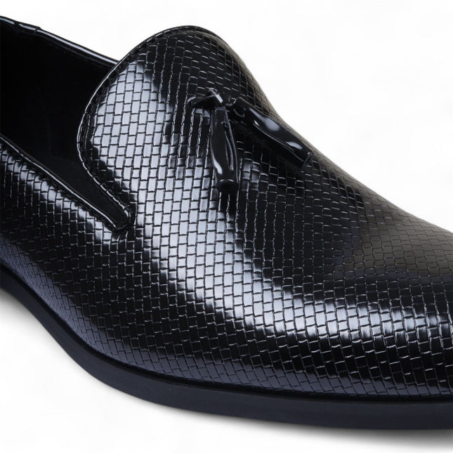 Men’s Black Formal Tassel Loafers Slip-On Leather Shoes