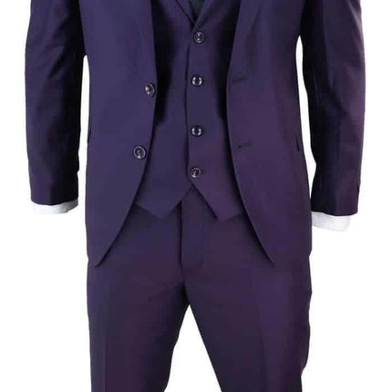 New Mens 3 Piece Suit Plain Purple Classic Tailored Fit Smart Casual 1920s Formal