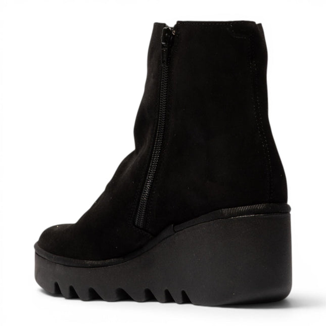 Fly London Women’s Black Suede Leather Wedge Heel Platform Ankle Boots - BAAN538