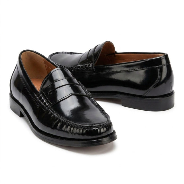 Justin Reess Men's Black Leather Penny Polished Loafers Shoes - Joseph