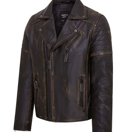 Mens Slim Fit Brando Style Double Cross Zip 100% Leather Biker Jacket