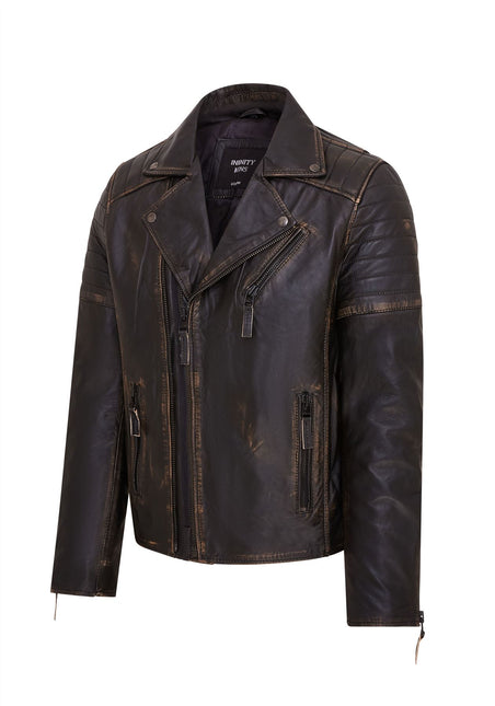 Mens Slim Fit Brando Style Double Cross Zip 100% Leather Biker Jacket