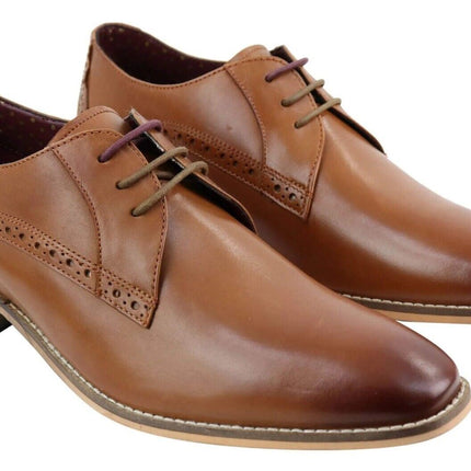 Mens Classic Oxford Brogue Derby Shoes In Tan Leather