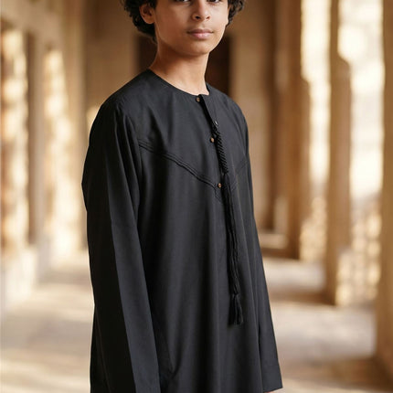 Kids Boys Eid Black Moroccan Jubba Robe Djellaba Ramadan Eid Thobe - K-HM11