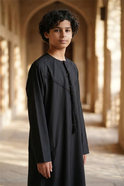 Kids Boys Eid Black Moroccan Jubba Robe Djellaba Ramadan Eid Thobe - K-HM11