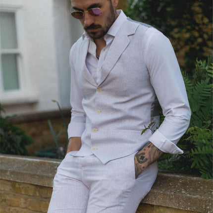 Men's Summer 2 Piece Suit Linen Formal Grey Waistcoat Trousers