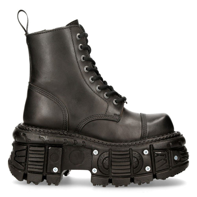 New Rock Unisex Black Leather Combat Platform Boots - TANK083-C1