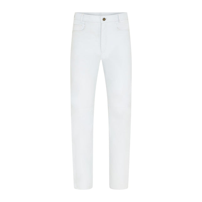 Mens White Lamb Leather 501 Biker Jeans - Istanbul