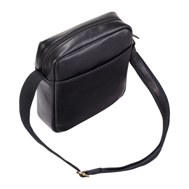 Genuine Leather Black Vintage Crossbody Messenger Travel Bag - Ashby