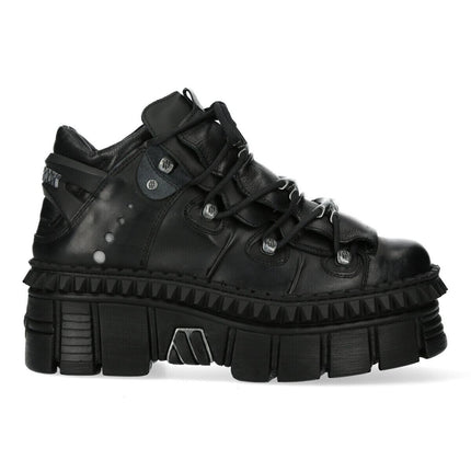 New Rock Black Leather Ankle Goth Boots-WALL106-S13