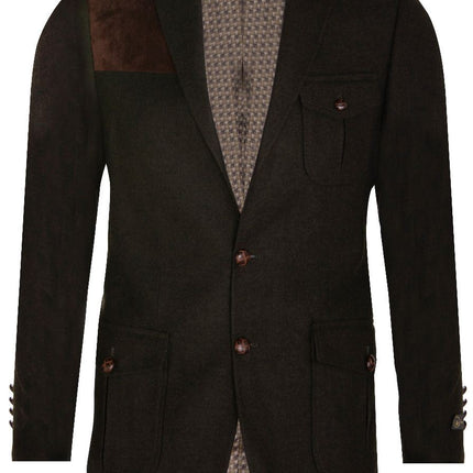 Mens Wool Tweed Shooting Jacket Hunting Blazer Smart Casual Elbow Patch Olive