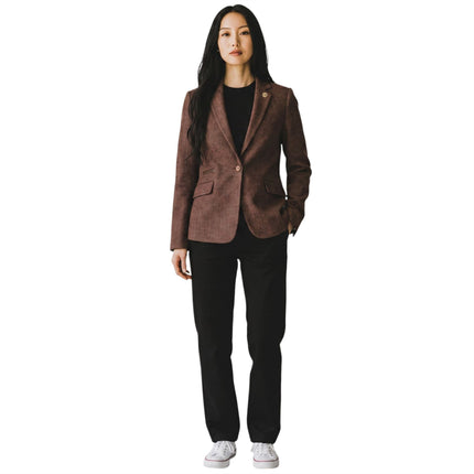 Women's Rust Brown Wool Tweed Herringbone Check Blazer - WS-1