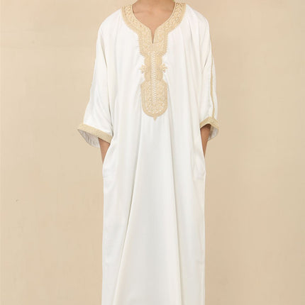 Kid's Boys White Moroccan Thobe Djellaba Jubba Robe Eid