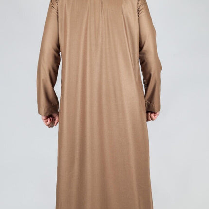 Men's Brown Thobe Emirati Islamic Jubba Robe Eid Tassel Slim Fit