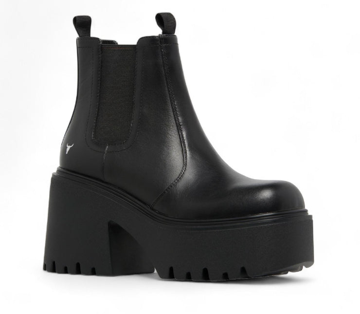 Windsorsmith Womens Black Leather Platform Ankle Chelsea Boots - Tricky