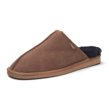 Men's Genuine Sheepskin Tobacco Brown Suede Mule Winter Warm Non-Slip - Highland
