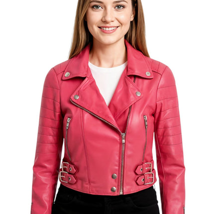 Womens Cropped Brando Leather Biker Jacket-Damascus
