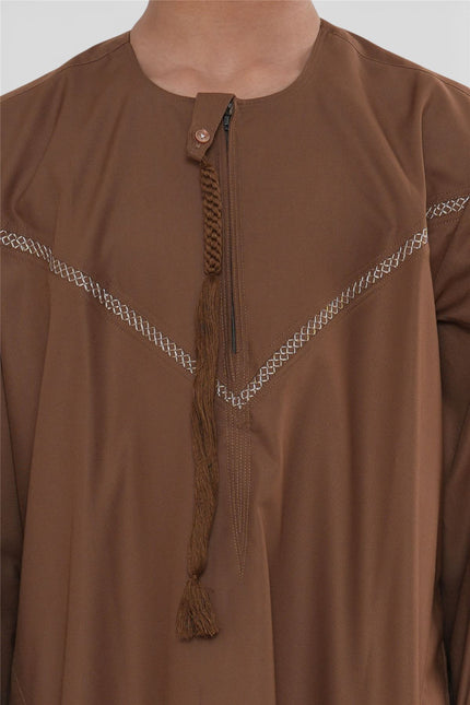 Kids Boys Eid Camel Brown Moroccan Thobe Robe Djellaba Ramadan Eid Jubba- K-HM10