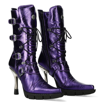 New Rock Women's Purple Leather Gothic High Heeled Boots - M-9373-C16
