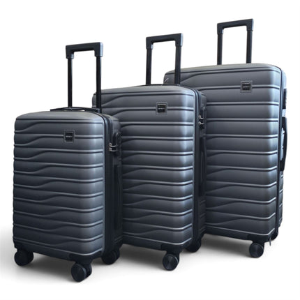 Hardshell Charcoal Grey Suitcase Set Robust 8 Wheel Luggage Cabin Case Bag