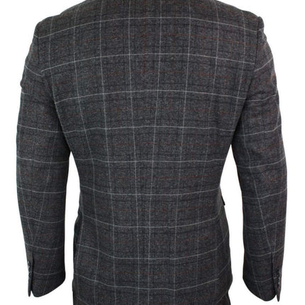 Mens 3 Piece Charcoal Grey Tweed Check Vintage Retro Suit