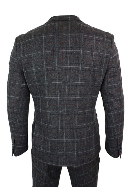 Mens 3 Piece Charcoal Grey Tweed Check Vintage Retro Suit