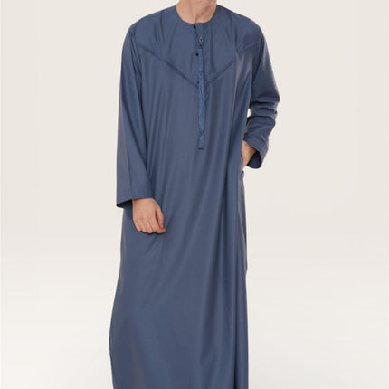 Men's Eid Blue Moroccan Jubba Robe Djellaba Ramadan Eid Thobe - HM11