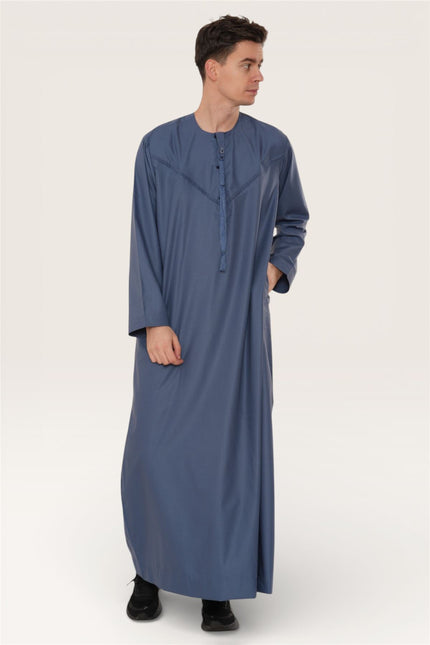 Men's Eid Blue Moroccan Jubba Robe Djellaba Ramadan Eid Thobe - HM11