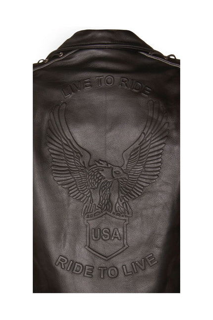 Mens Embossed Brando Leather Biker Jacket-Chicago