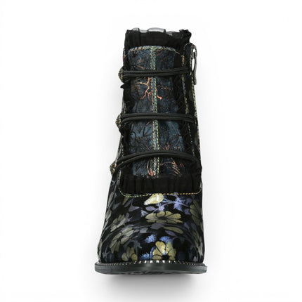 Laura Vita Floral Womens Victorian Blue Leather Heel Ankle Boots - Alcbaneo-130