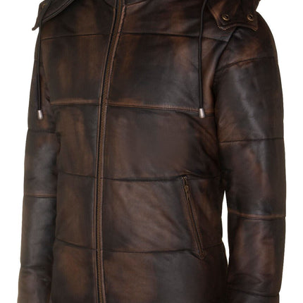 Mens Puffer Leather Bomber Jacket-Augsburg
