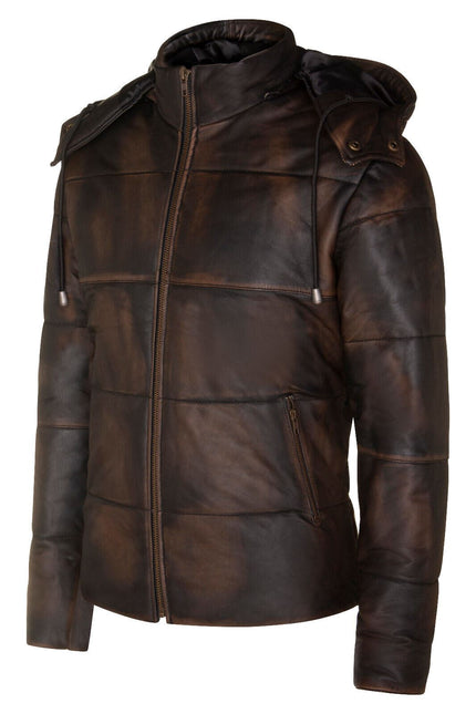 Mens Puffer Leather Bomber Jacket-Augsburg