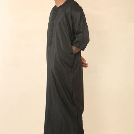 Men's Black Moroccan Thobe Djellaba Jubba Robe Eid