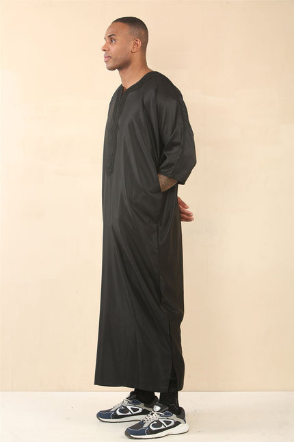 Men's Black Moroccan Thobe Djellaba Jubba Robe Eid