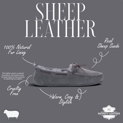 Men’s Grey Genuine Sheepskin Moccasin Winter Slippers - Flint