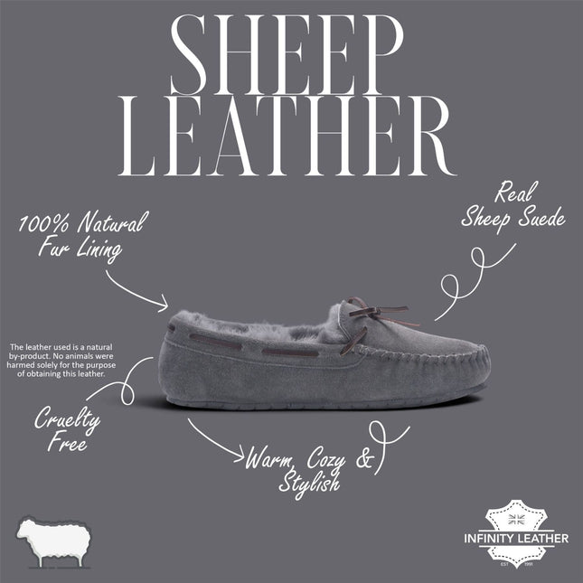 Men’s Grey Genuine Sheepskin Moccasin Winter Slippers - Flint
