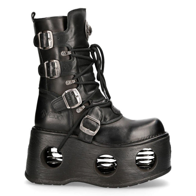 New Rock Metallic Black Leather Neptuno Gothic Boots - 373-S2