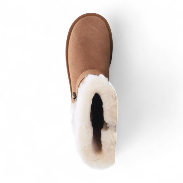 Women's Genuine Sheepskin Tan Brown Suede Calf Winter Warm Boots - Redwood