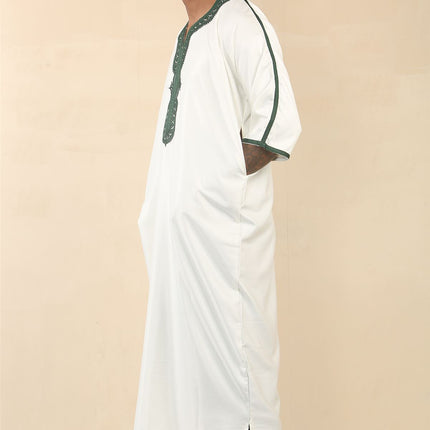 Men's White Moroccan Thobe Djellaba Jubba Robe Eid