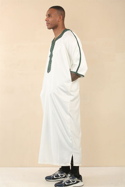 Men's White Moroccan Thobe Djellaba Jubba Robe Eid