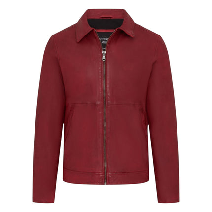 Mens Leather Red Harrington Collar Biker Jacket - Alpha