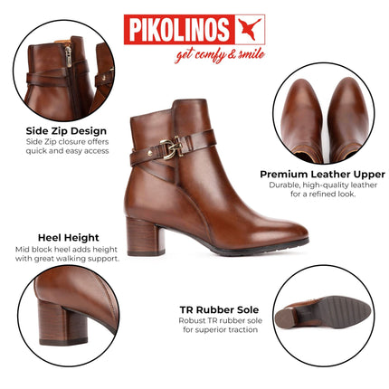 Pikolinos Women's Brown Leather Ankle Heeled Boots - Calafat