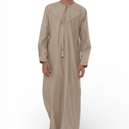 Kids Boys Ramadan Beige Moroccan Jubba Robe Djellaba Eid Thobe - K-TT-006