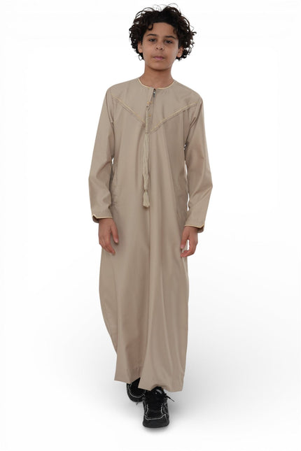Kids Boys Ramadan Beige Moroccan Jubba Robe Djellaba Eid Thobe - K-TT-006