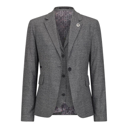 Women's Grey Three-Piece Tailored Fit Suit in Prince of Wales Check